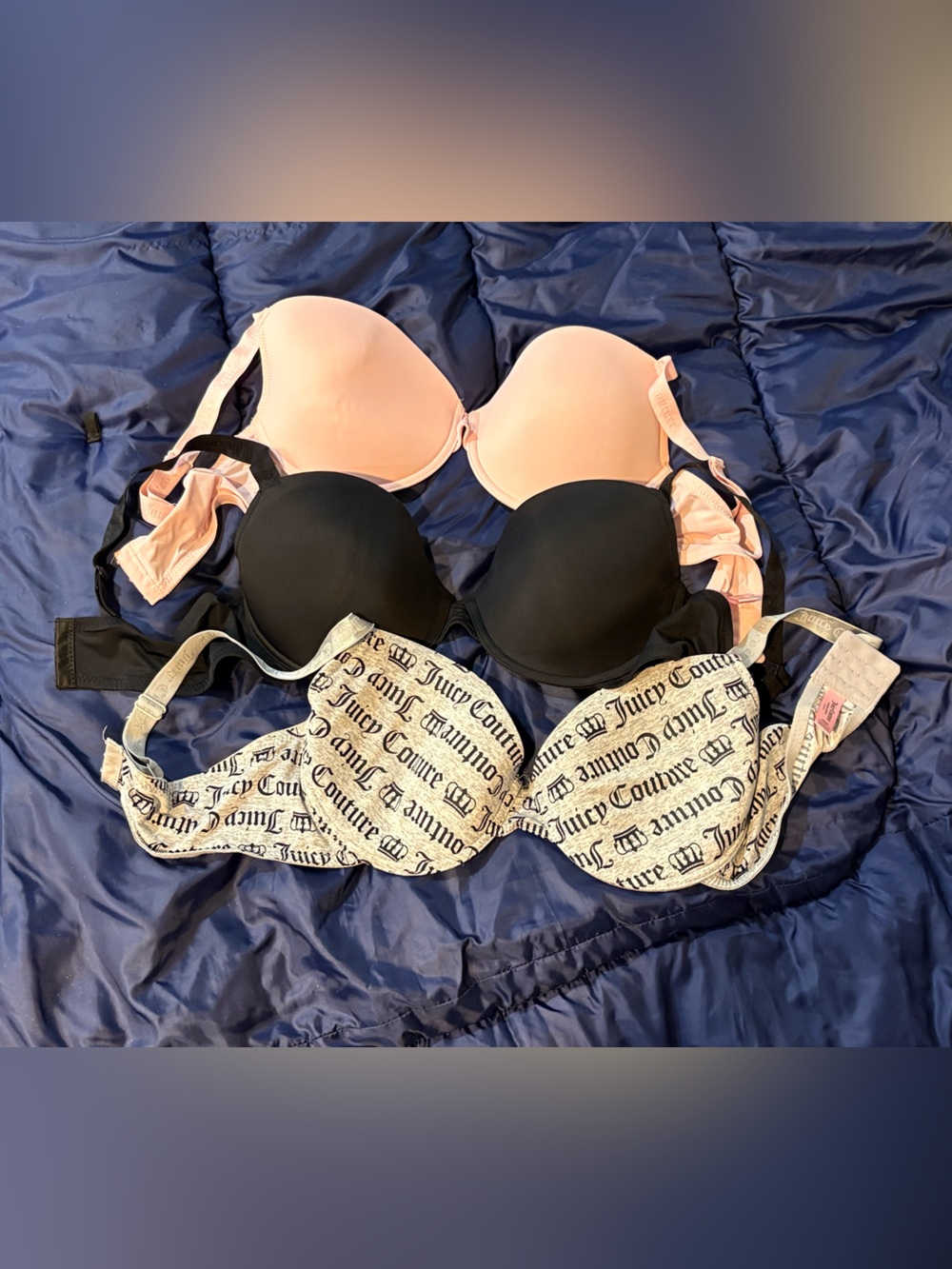 Juicy Couture Show Me Off Underwire Bra 3-Pack - Pink, Gray Logo, Black